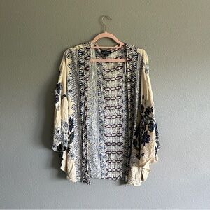 Angie Cream Floral Patterned Kimono Cardigan Medium